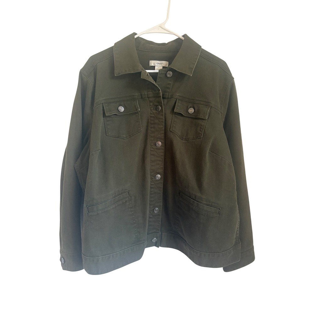 CJ Banks Womens Olive Green Stretch Cotton Utility Button Front Jacket 1X